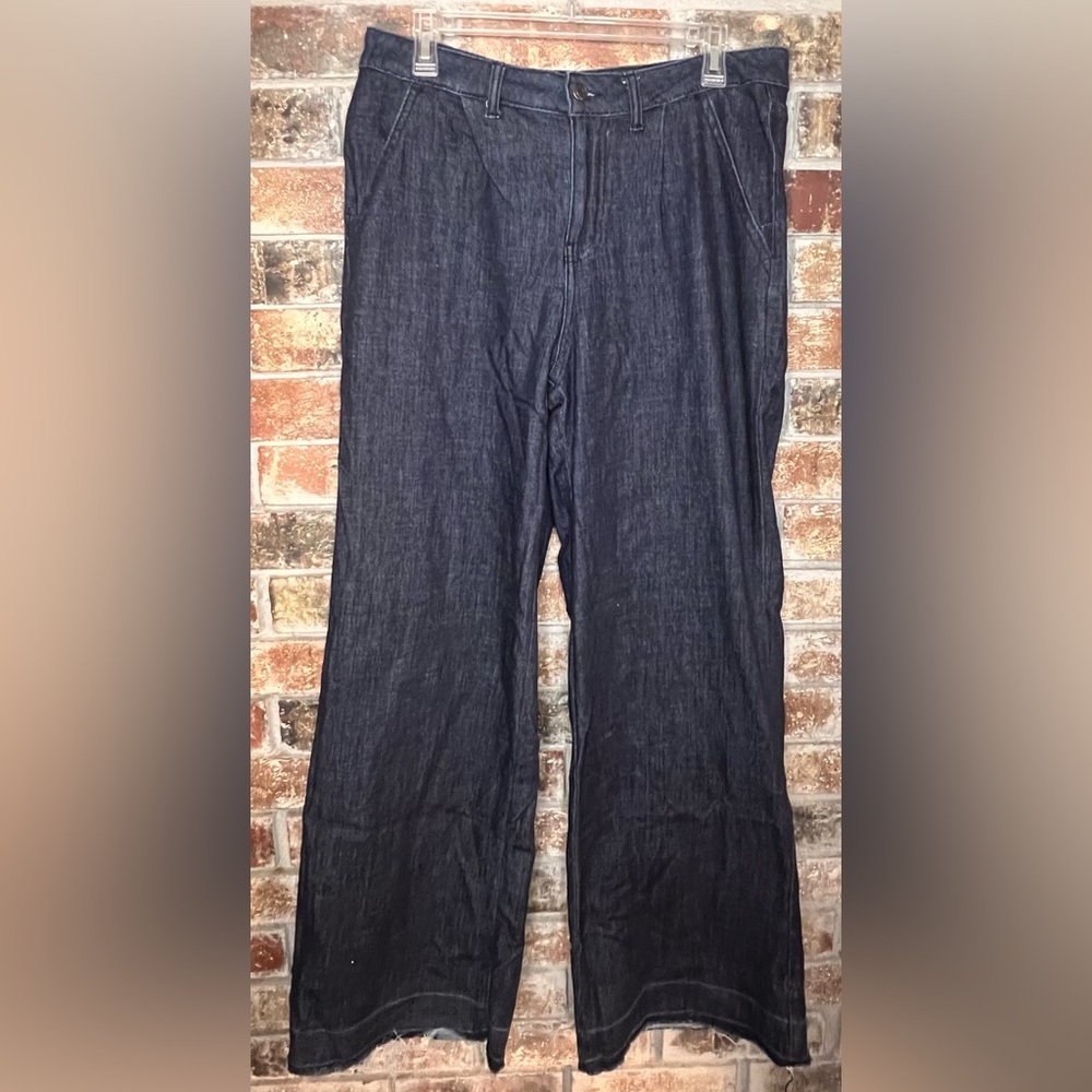 Sz 10 Women’s Frayed Wide Leg Time and Tru Pleated Indigo Denim Jeans